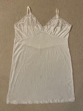 Vintage Mel-Lin Full Slip Dress Lingerie 46 Silky Ivory Nylon Lace Sissy *flaws